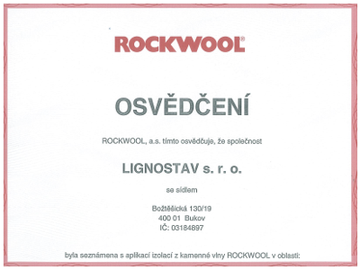 Osvědčení Rockwool - Lignostav